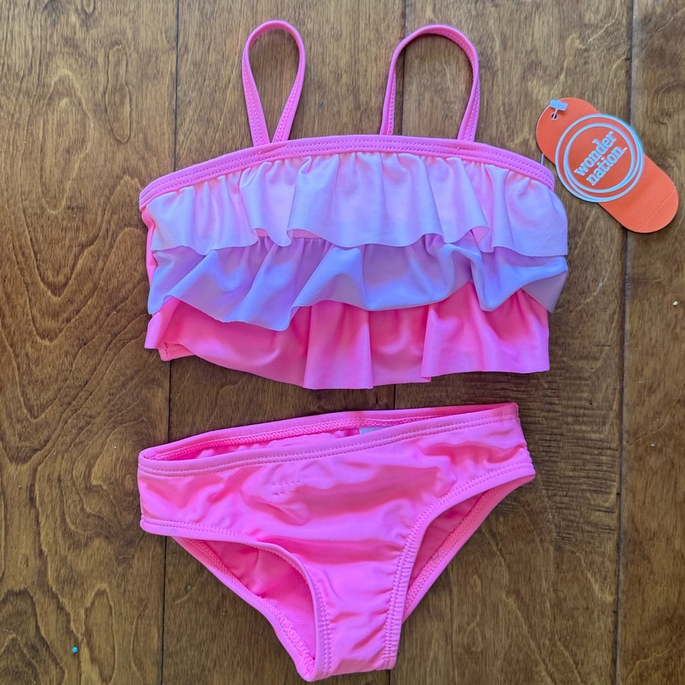 NWT Size 12 months Wonder Natikn Pink Ruffled Bikini Set